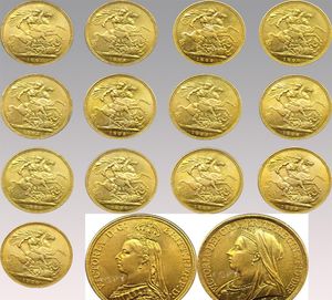 18871900 Monety uk Victoria Suvereign 13PCS Różne lata małe złotą kopię monety Art Collectibles7833217