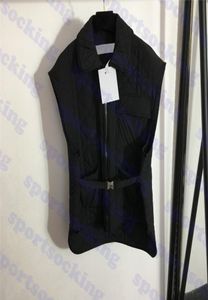 Womens Coat Sleeveless Vest Jacket Fashion Black Coats With Belt Brand Logo Women Cotton Jackets4592359