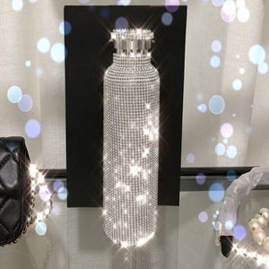 sparkling High-end Insulated Bottle Bling Rhinestone Stainless Steel Therma Diamond Thermo Silver Water with Lid 2354