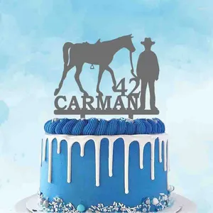 Party Supplies Personalized Horse Cake Topper Custom Name Age Man And Silhouette For Birthday Decoration