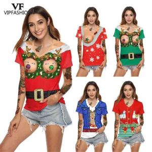 T-Shirt VIP FASHION Harajuku Summer Woman Funny Christmas Printed TShirts Women VNeck Short Sleeve Casual 3D Party Top Tee Shirt 210401