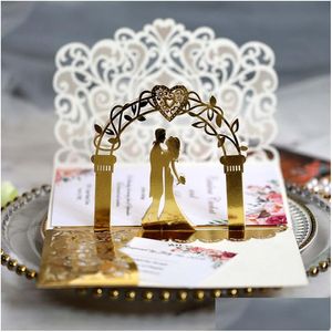 Greeting Cards 10/20Pcs White Gold Pearl Paper Laser Cut Wedding Invitations Card European Bridal Shower Decor Gift Kits Drop Deliver Dhgkt