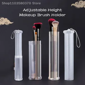 Lagringslådor Transparent justerbar höjd Makeup Brush Holder Display Cup Organizer med locket Dammtät toalettpaket för toalettartiklar
