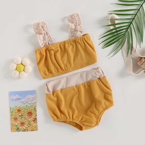 1-4 år barn baby flicka 2st baddräkter sommarkontrast färg ärmlösa tank tops badkläder för spädbarnsflickor strandbikini-uppsättningar