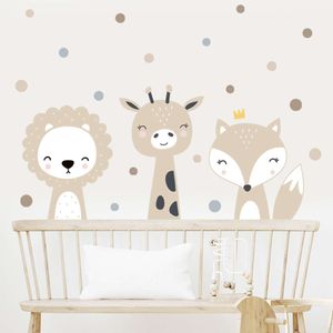 Cartoon Cute Deer Fox Polka Prickar Beige Sticker Children's Nursery Vinyl Wall Decal Peel och Stick Baby Kids Room Home Decor L2405