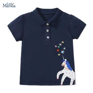Polos Polos Litt Maven 2024 Dziecięcy odzież T-shirt Summer Broidery Cartoon jednorożenki Polo Shirt Baby Girl Dziewczyna Ubranie Bawełna WX5.29