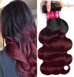 Gagaqueen brasilianska ombre 1b 99j kroppsvåg hår 3 buntar vinröd hårförlängningar 1b 99j mänskligt hår väv4745780
