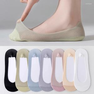 Women Socks Women's Boat Summer Thin Ice Silk Mesh Breathable Pure Cotton Bottom Silicone Anti Slip Heel