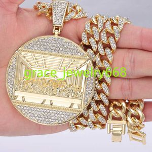 Fashion Hip Hop Pendant Necklace with 13mm Cuban Chain HipHop Iced Out Necklaces The Last Supper Charm Jewelry sets