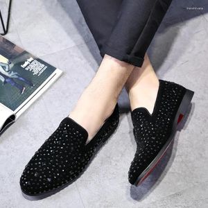 Casual Shoes Fashion Leather Men's Black Rhinestone Design Dress Loafers Male Wedding Prom Homecoming Zapatos Hombre Vestir