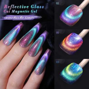 Nagellack född vacker 10 ml dubbel ljus reflekterande glas katt magnetisk gel glitter regnbåge färg gel nagellack semi permanent varnis d240530