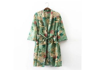 Whole 2017 Ethnic Flower Print with sashes Kimono Shirt Retro New Bandage Cardigan Blouse Tops blusas chemise femme blusa8798374