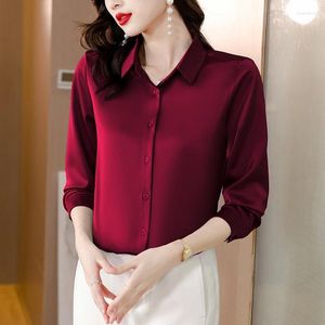 Women's Blouses Satin Women Shirt Womens Tops Glossy Double-sided Long Sleeved Work Clothes White Classic