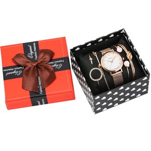 Kvinnors armbandsklockor Set Rose Gold Quartz Analoga klockor för damer i rostfritt stål Remsur för kvinnlig 201120 215x