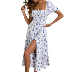 2024 Amazon Europe and the United States women's summer new print French floral backless slim-fit halter split dress