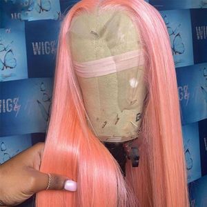 Pink Wig Lace Frontal Human Hair Wigs For Women Bone Straight Human Hair Pre plucked HD Transparent Synthetic Lace Wigs Nchuv