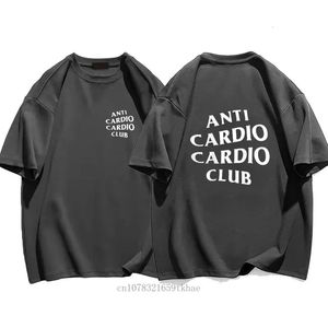 Roupas homens plus size size anti cardio clube camiseta ginástica letra de camiseta de camiseta de camiseta de algodão para mulheres grandes camisetas masculinas verão 240527