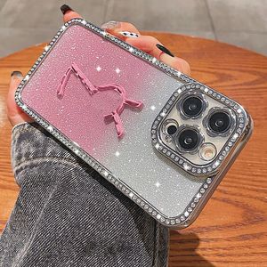 Nya modefodral för iPhone 15 Pro Max 14 Promax 13Pro Trendy Brand Women's Flash Pink Phone Case Luxury Rhinestone Phonecase 11Pro Anti Drop