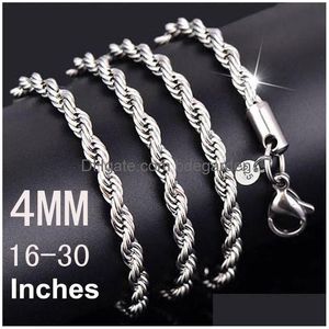 Kedjor 925 Stamp Rope 4mm Sterling Sier Plated Neckor for Women Men Fashion Trend Diy Jewelry Accesories 16 18 20 22 Drop Delivery Dhry9