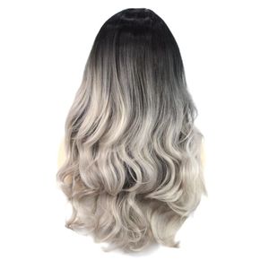 Cosplay perukları güzel siyah gri uzun dalgalı bayanlar dip-boya ombre saç peruk damla dağıtım ürünleri dhrpc