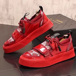 Summer Britain Fashion Men Red White Black Grost Grost Bottom Shoes Causal Flats Mocas de luxo tênis punk rock zapatos hombre 1a24