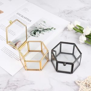 Förvaringslådor geometriska klara glas smycken lådan organisera hållare ring halsband armband örhängen tillbehör