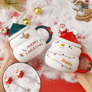 Kubki świąteczny ceramiczny kubek z pokrywką łyżki mlecznej kawy festiwal festiwal santa claus herbata nordycka pary