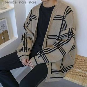 Men's Sweaters Mens Clothing Cardigan Plaid Knit Sweater Male V Neck Long No Hoodie Wool Casual Sale Best Selling Products 2023 Classic Street Q240530