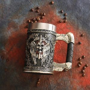 Vintage Medieval Viking Warrior 3D Harts Steel Tankard Retro Beer Cup Mugs Coffee Cup Halloween Christmas Birthday Present 600ml