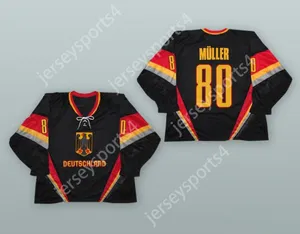 Anpassad Robert Muller 80 Germany National Team Black Hockey Jersey Top Stitched S-M-L-XL-XXL-3XL-4XL-5XL-6XL