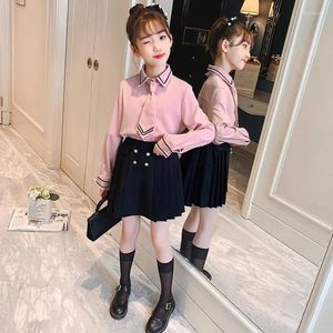 Clothing Sets 2 Pcs Kids Set Girls Long Sleeve Blouse Black Pleated Skirt Cute Princess Fall Child School Casual Clothes Suits