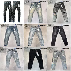 Denim jeans byxor knä mager rak storlek 28 40 motorcykel trendig lång rak högkvalitet mens lila jeans designer jean män kvinnor hål high street denim