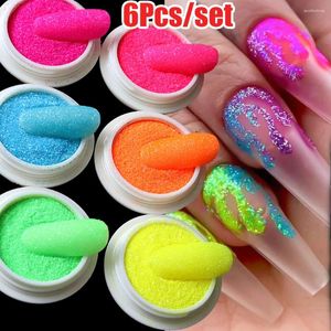 Tırnak parıltı 6dolor/set neon parlayan ince şeker şeker tozu renkli ışıltılı pigment pigment tozu diy manikür