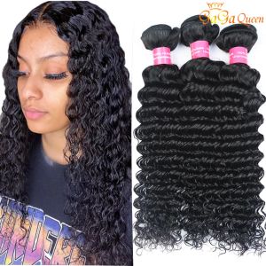 Wefts Gagaqueen Malaysian Deep Wave Remy Hair Bundles obearbetade djupa lockiga mänskliga hårväv