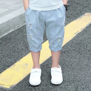 Boy Denim Short Solid Color Kids Big Hole Jeans For Boys Summer Children Clothes 6 8 10 12 14 L2405