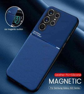 Auto -Magnethalter Leder Telefonabdeckung Hülle für Samsung Galaxy S 22 S22 Ultra Pro Plus S22ultra 5G TPU Soft Frame Protect Coque W9249204