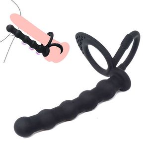 Wear silicone backyard bead anal plug non vibrating double hole delay lasting sperm locking ring for men and women