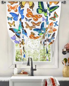 Curtain Vintage Watercolor Butterfly Texture Window For Living Room Home Decor Blinds Drapes Kitchen Tie-up Short Curtains