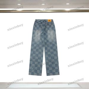 Pants Designer Plaid Jacquard Fabric Denim Pants Set for Men and Women, Casual Black Spring Summer Pants, S2XL