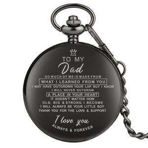 Orologi classici Fashion Full Black Ti amo per mia mamma papà moglie Husaband Unisex Quartz Pocket Watch Chain Family Gift 291W