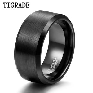 Rings Tigrade 10mm Wide Man Ring Black Brushed Tungsten Carbide Wedding Band Big Thumb Rings for Men Matte Cool Quality Size 7Size 15 2