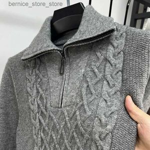 Erkek Sweaters Marka Trendi Erkekler Yarım Zip Yün Sweater 2024 Sonbahar Kış Yeni Gündelik Moda Kalınlaştırılmış Düz Renk Yüksek Boyun Örme Kültürü Q240530
