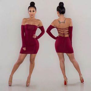 Autumn and winter new sexy backless lace up dress one-line collar nightclub pencil skirt two-piece suit