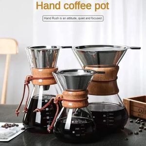 Handglas kaffekokare med rostfritt stål filter droppbryggning brygger kaffekanna dripper barista häll över kaffebryggare 240530