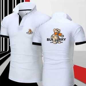 رجال Polos 2024 New Summer Polo Shirt للرجال Silm Business T-shirt ذوي الياقات البيضاء قصيرة الأكمام الدب التنفس بزر بلوزة ملابس Z240529