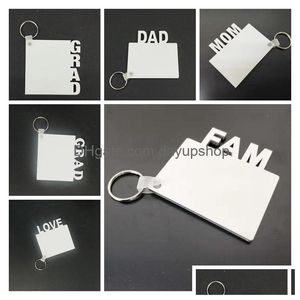 Keychains Lanyards Mamma pappa FAM Love Grad Sublimation Blank Keychain MDF TROY KEY CHEAN Pendant Thermal Transfer Keyring Drop Deli DHS2C