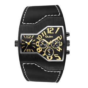 Oulm New Watches Men Luxury Brand Multial Time Zion Male Quartz WristwatchカジュアルレザーストラップウォッチRelogio Masculino 235t
