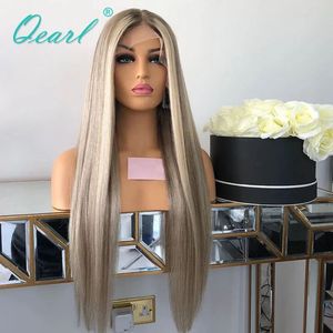 Brazilian 13x4 Lace Front Wigs Straight Synthetic Lace Wig Middle Part Mixed Brown and Blonde Colored for Women Highlight Blonde Wig Pr Glau