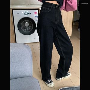 Jeans femminile ad alta vita vintage donna nera coreana coreana streetwear gamba gamba jean femmina jean jeans dritta mamme pantaloni