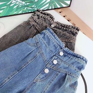 Barnflicka hög midja jean barn rak ben bred ben byxa ropa kläder baby barn flickor byxor spädbarn denim byxor l2405